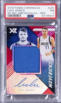 2018 Panini Chronicles XR Red #LDC Luka Doncic Signed Patch Rookie Card - PSA NM 7